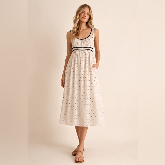 Adrianna Papell Dresses & Skirts - Adrianna Papell Black‎ and Ivory Swiss Dot A Line Dress Braided Size 6